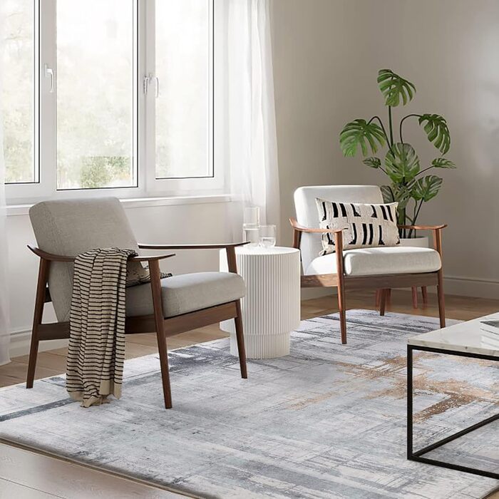 Сучасний килим Tinyboy-HBQ для вітальні та спальні: короткий ворс, сірий/золотий (120x160 см)