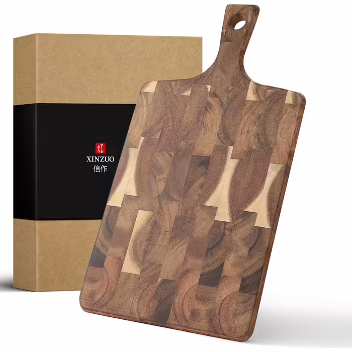 XINZUO Cutting Board made of Acacia Wood 41 * 22 * 1.9cm Rectangular Serving Board with Handle, Chopping Board Cheese Grill Board Reversible Wooden Board for Kitchen, Snack Board, Breakfast Board