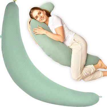 sei Design XXL Pregnancy Pillow Microbeads 190x30 - Pregnancy Pillow Side Sleeper Pillow Baby Comfort Pillow Adult - Ergonomic with Cotton Muslin Natural Cover