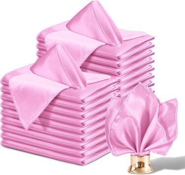 Aormenzy 50-Piece Light Pink Satin Napkins, 12 x 12 inches, Party Cloth Napkins, Square Satin Napkins, Dining Table Napkins, Soft Fabric Napkins for Wedding, Banquet, Party Decoration
