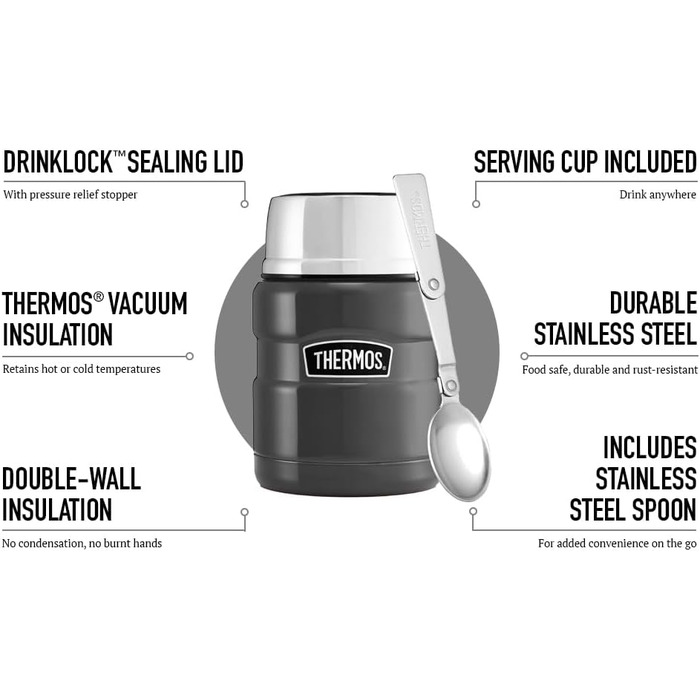 Термос King Thermoskanne / Thermosflasche для їжі, 0.47 л, нержавіюча сталь, червоний (сірий)