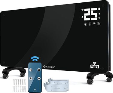 Електричний конвектор KESSER® з Wi-Fi, LCD-дисплеєм та пультом керування. Чорний, 2500 Вт. Можливість встановлення на стіну або на підлогу.