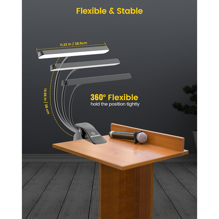 Світлодіодна лампа для нот Glocusent 81 LED: для піаніно, з USB-C зарядкою, 3 кольори, 5 рівнів яскравості, до 140 годин роботи, чорна