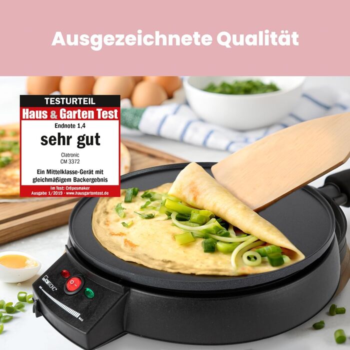 Clatronic® Crepe Maker for crepes with Ø29 cm | including batter dispenser | Crepe Maker | non-stick coated surface | continuously adjustable thermostat | Crepemaker | pancake maker with 900W | cm 3372