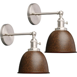 Phansthy 2 Pack Wall Sconce with Metal Shade Wall Lamp Industrial Design, Indoor Vintage Loft Wall Lamp E27 max. 40W for Living Room Bedroom Office Kitchen Hallway (White) (Rust-like)