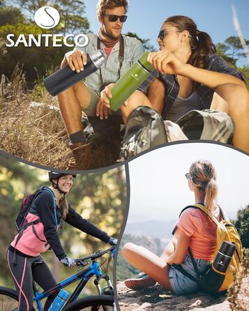Термос з нержавіючої сталі SANTECO 1л/500мл, ізотермос з кришкою-чашкою, для дітей, спорту, без BPA, 24 години холод, 12 годин тепло, чорний