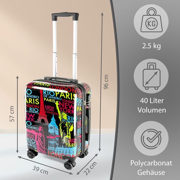 Валіза Xonic Design Reisekoffer з жорстким корпусом, 360° колесами, замком-кодом та полікарбонатом (Neon Cities, M)