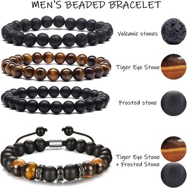 Чоловічий браслет з кульок, набір 4 шт., 6/8 мм, браслет з обсидіану, подарунок для батька, друга, брата, ручної роботи