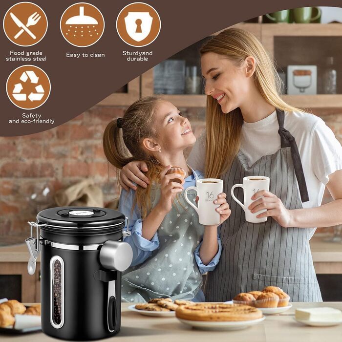 Пурпеді Кафедоза: герметичний контейнер для кави з нержавіючої сталі 1,8L, для кавових зерен, чаю, горіхів, какао, зберігає свіжість