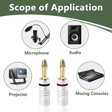 8 шт. бананові конектори 24K позолота для акустичних кабелів, Hi-Fi аудіо, домашній кінотеатр, 4 червоні, 4 чорні, сумісні з кабелями 0.75 мм - 4 мм