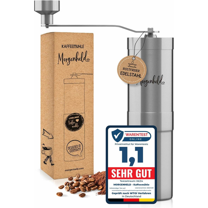 Morning Hero Coffee Grinder Stainless Steel Manual Stepless Ceramic Burr Grinder Mechanical Hand Coffee Grinder Conical Burr Grinder Espresso Hand Coffee Grinder for Outdoor and Camping Manual Espresso Grinder Coffee Grinder