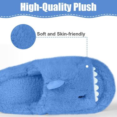 OFFCUP Жіночі домашні тапочки з м'якою підошвою, у вигляді акули, антиковзкі, зручні, з піною Memory, плюшеві, для дому та вулиці (42/43, блакитні)
