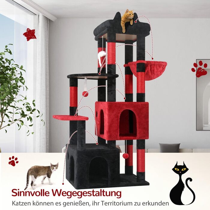 Драбина для котів Globlazer XL, Готичний стиль, сірий колір, 156 см, з будиночком, платформами та сизалевими стовпчиками