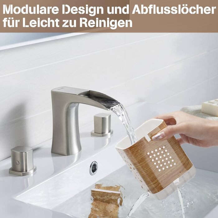 Тримач для електричної зубної щітки з підставкою для насадок, органайзер для ванної кімнати, стаканчик для зубної пасти, знімний тримач для зубних щіток з отвором для зливу (дерев'яна текстура)