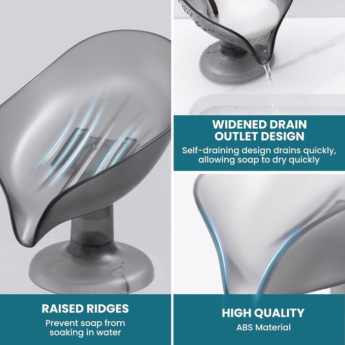 Набір мильниць з піддоном TAILI, 2 шт., сірий колір, витримують до 5 кг, без свердління, для ванної кімнати та кухні