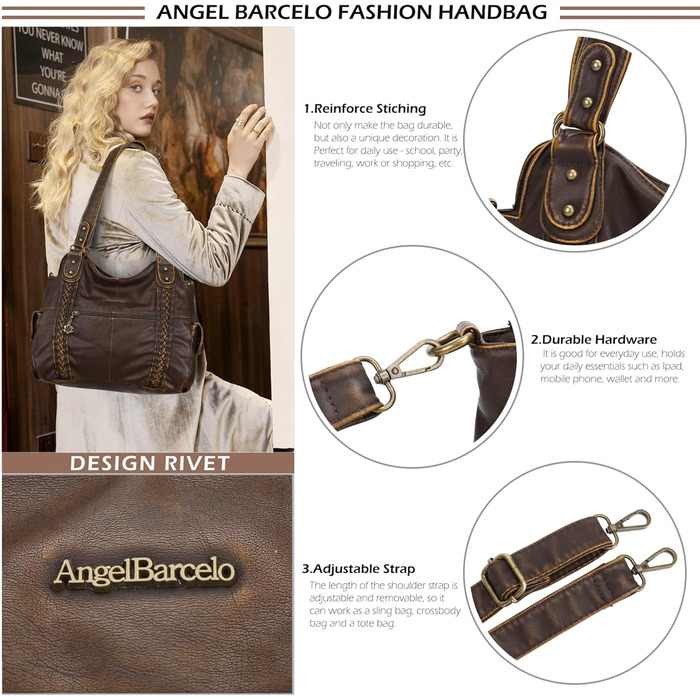 Стильна жіноча сумка-хобо Angel Barcelo Roomy Fashion з натуральної шкіри (коричнева)