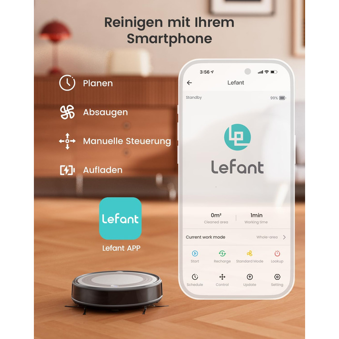 Робот-пилосос LEFANT M310 сірий: потужність 4500Pa, 180 хв роботи, Wi-Fi керування, для тварин та твердих поверхонь