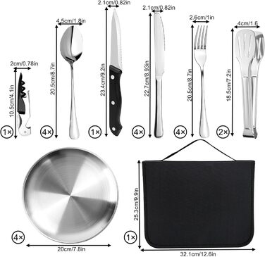 Набір посуду для кемпінгу MOMAHUA на 2 особи (10 шт.): нержавіюча сталь, для пікніків та подорожей, з сумкою для багаторазового використання. Срібний набір посуду на 4 особи