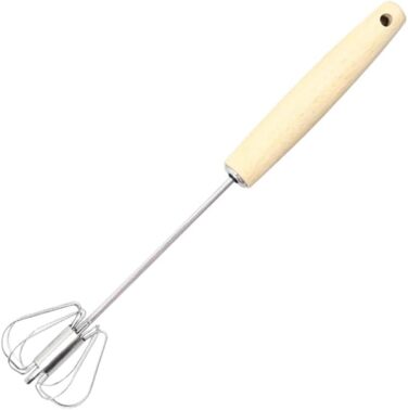 GOOPEEG Egg Beater, Hand Whisk, Small Semi-Automatic Manual Egg Beater for Baking at Home, Hand Mixer with Wooden Handle, Kitchen Whisk (6.5x32cm)
