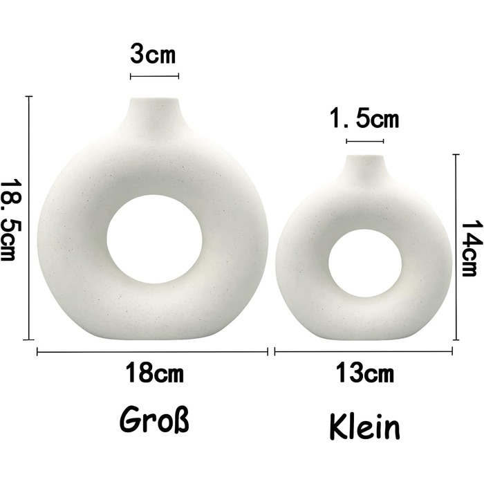 Набір ваз для квітів - 2 шт. з кераміки для декору оселі, сухоцвітів, Pampas Grass, подарунок. Маленькі та середні вази білого кольору