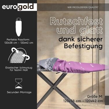 Чохол для прасувальної дошки Eurogold для парогенератора, з тепловідображаючою зоною, м'який, з гумкою по периметру, розмір M (Casual, Paris Pink)