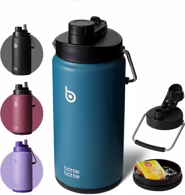 BOTTLE BOTTLE Insulated Stainless Steel Water Bottle 64oz (1.8L) with Straw, Lid, Handle & Pill Compartment – BPA-free, Leak-proof, Ideal Water Bottle for Sports, Fitness, Hiking & Outings (Dark Blue)
