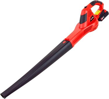 Grafner cordless leaf blower with 20-volt lithium-ion battery and quick charger, 200 km/h blowing speed, anti-vibration handle, compact and handy design, powerful airflow in red
