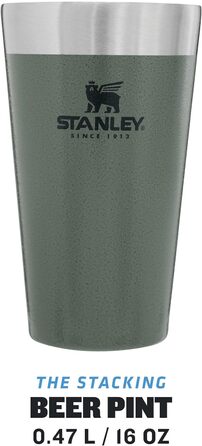 Термокружка Stanley Adventure Stacking Bierkrug 473 мл з нержавіючої сталі, зелений колір, з подвійними стінками, вакуумна ізоляція, BPA-Free, для зберігання напоїв холодними до 4 годин, можна мити в посудомийній машині