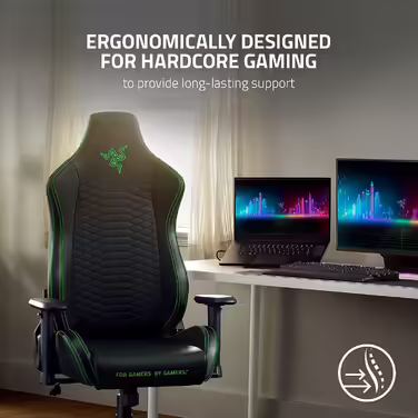 Razer Iskur X - Ergonomic Gaming Chair (Desk Chair / Office Chair, Ergonomic Design, Multi-Layered Faux Leather, High-Density Foam Padding) Black/Green | Standard Green Iskur X