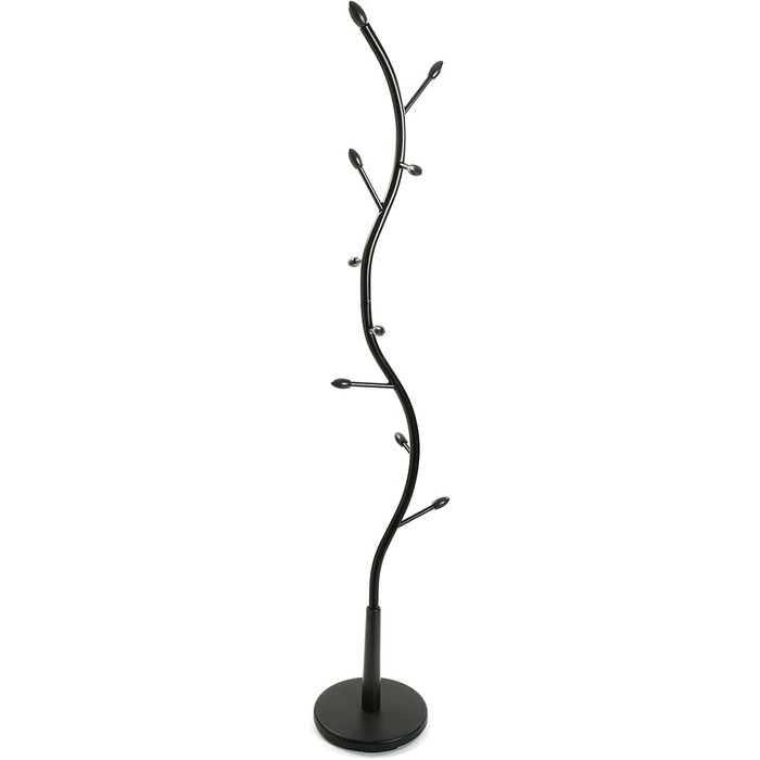 Versa Swindon Minimalist Coat Rack for the Entrance Area, with 9 Hooks for Clothes or Bags, Dimensions (H x W x D) 185 x 32 x 32 cm, Metal, Color: (Black)