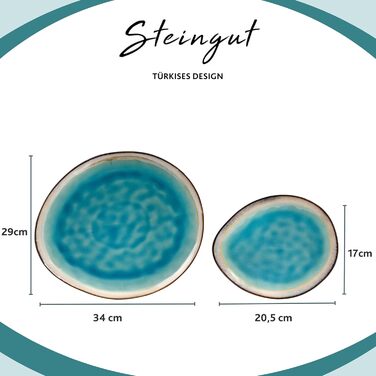 SÄNGER | Capri Tableware Set, 23-Piece, Plate Set for 4 People, Stoneware Plates Set including Serving Plates, Dessert Plates, Dinner Plates & Bowls, Handmade Plates, Turquoise Blue Tableware Set with Grey Rim, 23-Piece