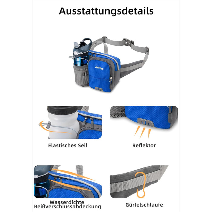 Спортивна поясна сумка-бананка з тримачем для пляшки, для собак, велоспорт, піші прогулянки, біг, поясна сумка для чоловіків та жінок, велика, блакитна