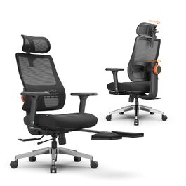 Офісне крісло Newtral MAGICH-PRO з підніжкою: ергономічне, з підтримкою голови та попереку, чорне. Макс. навантаження 150 кг