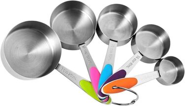 Measuring spoons, stainless steel, silicone handle, measuring spoons, measuring cup set, kitchen scale, measuring and spice spoons, measuring spoon set (multicolored, 10 pieces) (multicolored measuring cups, 5 pieces)