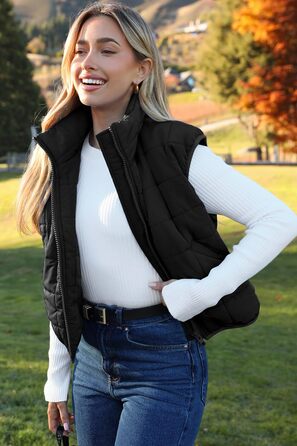 Жіноча степкова жилетка ZEAGOO без рукавів, тепла на осінь/зиму, чорна, з кишенями