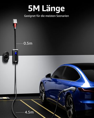 Кабель для зарядки електромобілів Bokman Typ 2 з CEE роз'ємом, 5 метрів, 6-16A, 11kW, 3-фазний, IP65 вологостійкий, портативний зарядний пристрій для електромобілів, мобільна зарядка, станція зарядки, IEC 62196-2, з сумкою та мікрофіброю