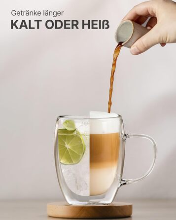 Набір кавових чашок Lemontree 4 шт. 250 мл, подвійні стінки, Borosilikatglas, для капучино, лате макіато, 180°C, стійкі до миття в посудомийній машині, Gastronomie Qualität