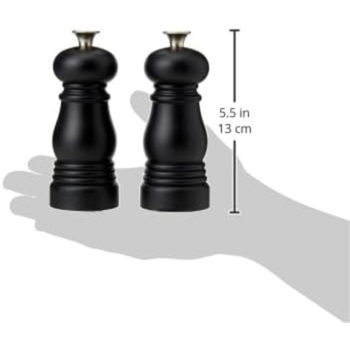 Le Creuset Small Mill Set, Salt and Pepper Mills, ABS Plastic, Each 5 x 5 x 12.1 cm, Ceramic Grinder, Matte Black, 44900110000000