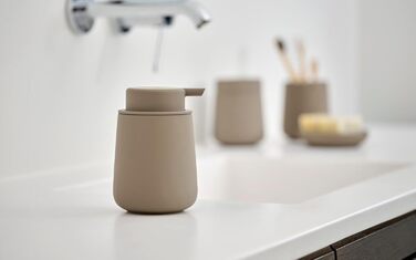 Zone Denmark Nova One Soap Dispenser for Bathroom, Dispenser made of ceramic for hand soap/liquid soap, Diameter 8 cm, Height 11.5 cm, Capacity 250 ml, Taupe