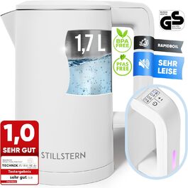 Stillstern Kettle with Temperature Setting [1.7L | 40-55-70-85-100°C], 12 Hour Keep Warm, Precision Stainless Steel Spout, Anti-Fingerprint, Fast Heating [2200W], Quiet, Stable Base (White)
