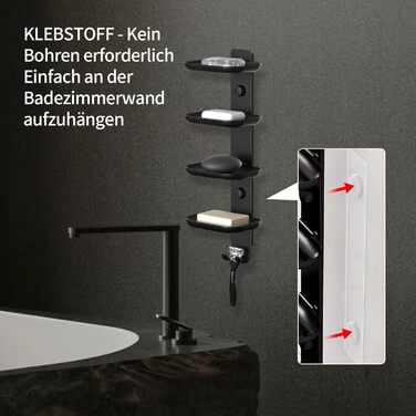 GAGUIUP Self-Adhesive Soap Dish for Shower, Bathroom, Soap Holder, Wall Mount - Stainless Steel, Black