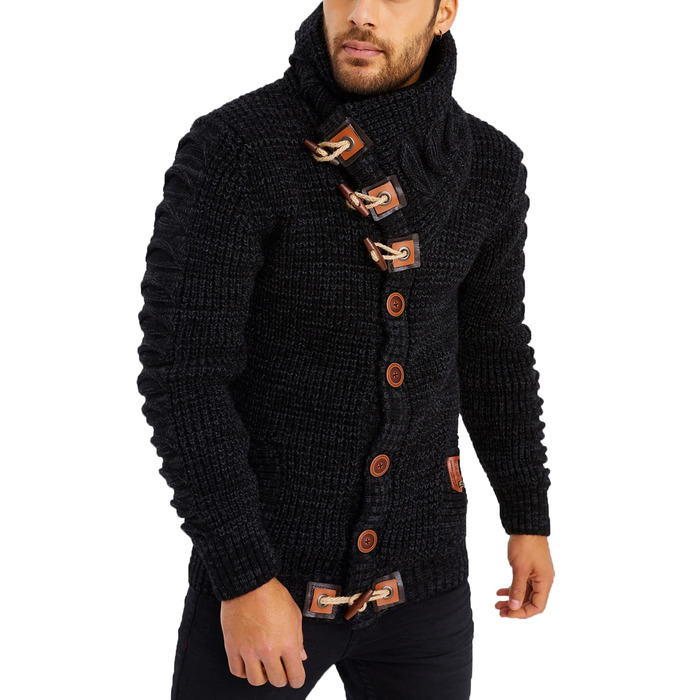 Чоловічий кардиган Leif Nelson з ґудзиками, Regular Fit, чорний/антрацитовий, для повсякденного та ділового стилю