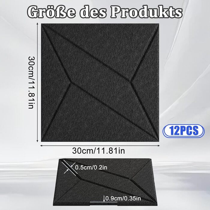 Самоклеючі акустичні панелі для звукоізоляції 30x30x0.9 см, 12 шт — шумопоглинаючі плити з лінійним дизайном для студії, кінотеатру та ігрової кімнати