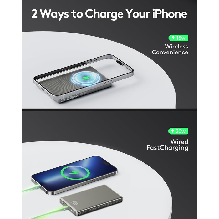 Power Bank Ntaanoo MagSafe 10000mAh для iPhone: Швидка зарядка 20W, Бездротове заряджання, Чорний (сірий)