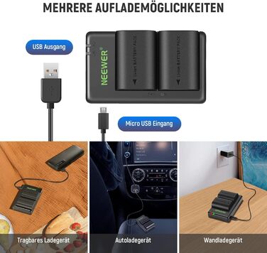 Запасний акумулятор Neewer N для Canon EOS 7D Mark II та інші моделі, 2 шт. 2000mAh, комплект з зарядним пристроєм (LP-E6NH)