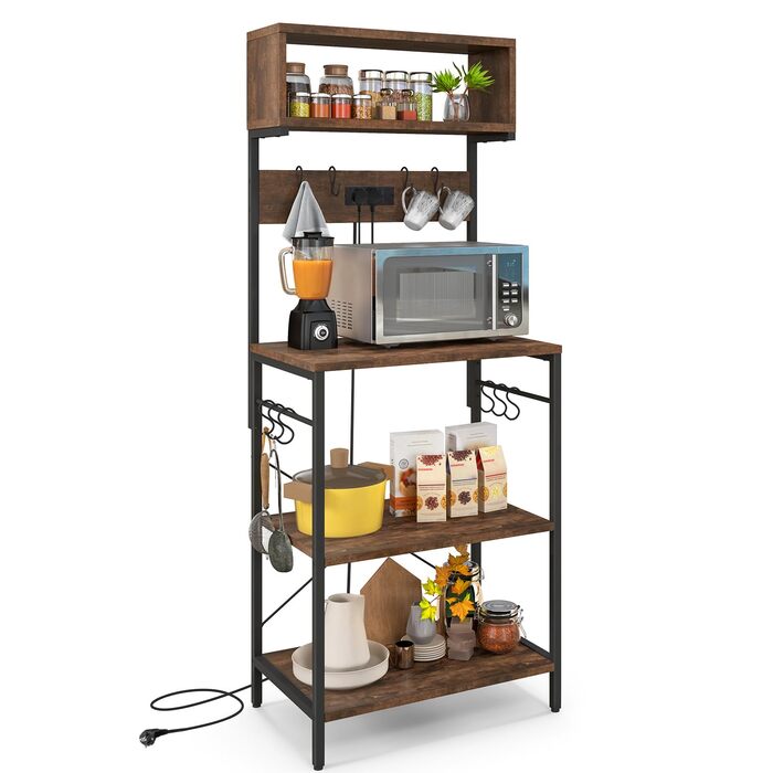 Стельовий стелаж COSTWAY для кухні з розеткою, з гачками, 60 x 42 x 153 см