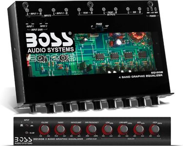 Boss Audio EQ1208 підсилений 4-смуговий еквалайзер з регулюванням сабвуфера, попередній підсилювач для авто