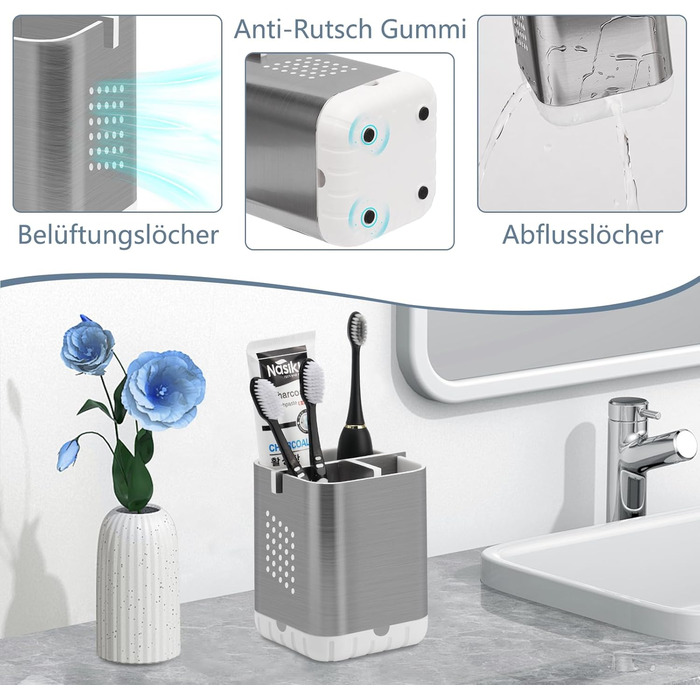 Тримач для електричної зубної щітки з підставкою для насадок та зливом | Організатор для ванної кімнати