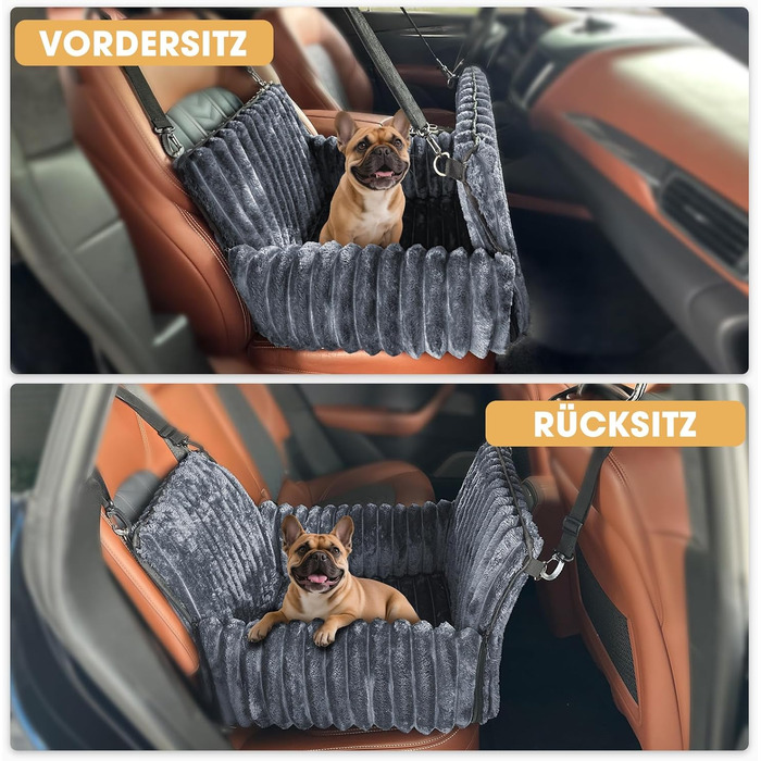 Mixjoy Dog Car Seat - Washable & Memory Foam - for Small to Medium Dogs - Rear & Front Seat - Grey