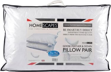 Homescapes 2-Pack Pillows, 48 x 74, high-quality goose down and feather pillows, sleep pillows certified by Responsible Down Standard and Oeko-Tex, with 100% cotton cover